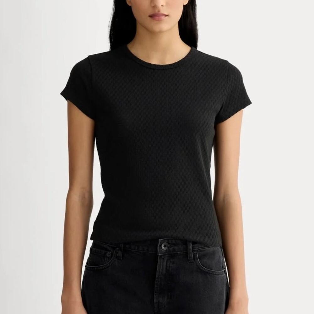 Everlane The Pointelle Short Sleeve Tee Black Size XL NWT